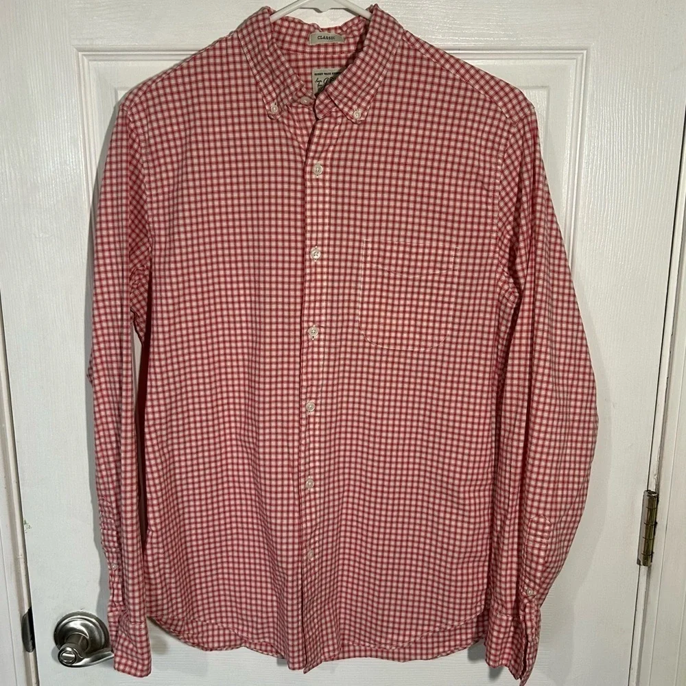 J. Crew Mens Secret Wash Shirting Res Plaid Button Up Long Sleeve Size Medium